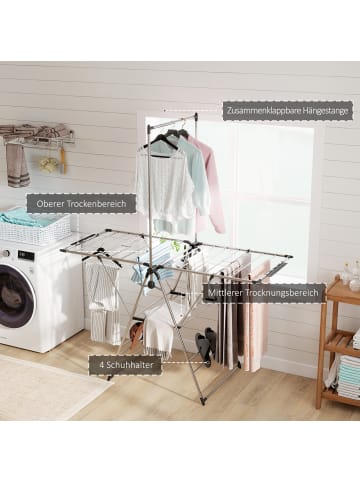 HOMCOM Wäscheständer-156,5L x 68B x 192H cm-Silber