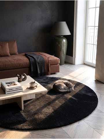 KADIMA DESIGN Rundteppich Uni Antirutsch weich wohnlich Wohnzimmer Schlafzimmer in Schwarz