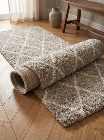 KADIMA DESIGN Teppich Hochflor Shaggy Waschbar Geometrisch DOLOMIT Strapazierfähig in Beige