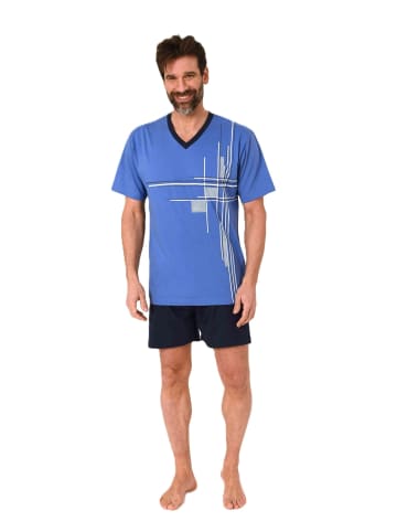 NORMANN Shorty Schlafanzug kurzarm Pyjama Frontprint Übergrösen in blau