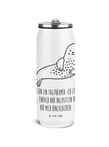 Mr. & Mrs. Panda Getränkedosen Trinkflasche Robbe Lachen mit Spruch in Weiß