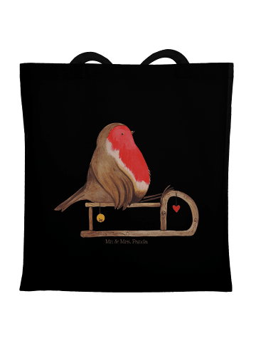 Mr. & Mrs. Panda Jutebeutel Rotkehlchen Schlitten ohne Spruch in Schwarz