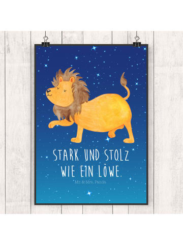 Mr. & Mrs. Panda Wandposter Sternzeichen Löwe mit Spruch in Sternenhimmel Blau