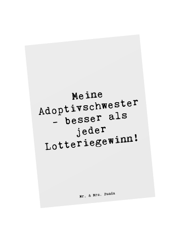 Mr. & Mrs. Panda Postkarte Adoptivschwester Wunder mit Spruch in Weiß