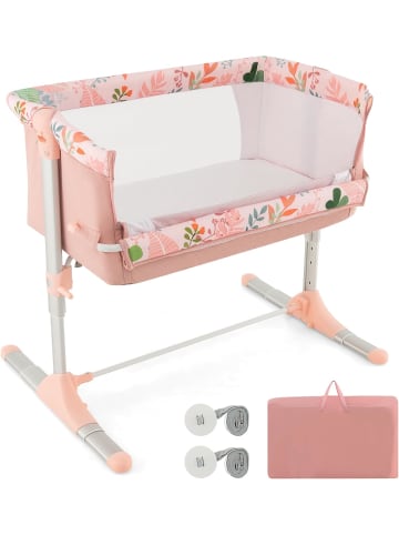 COSTWAY 2 in 1 Beistellbett 0-6 Monate in Rosa