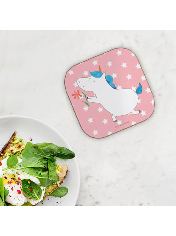 Mr. & Mrs. Panda Getränkeuntersetzer Einhorn Blume ohne Spruch in Rot Pastell