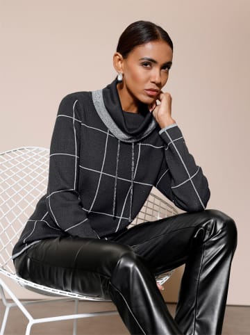 creation L Jacquard-Pullover in schwarz-silberfarben