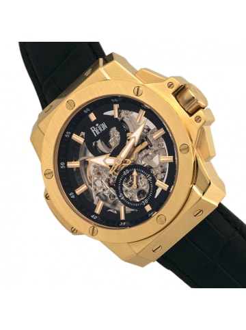 Reign Commodus Automatikuhr mit Skelett-Lederarmband in Gold/Black