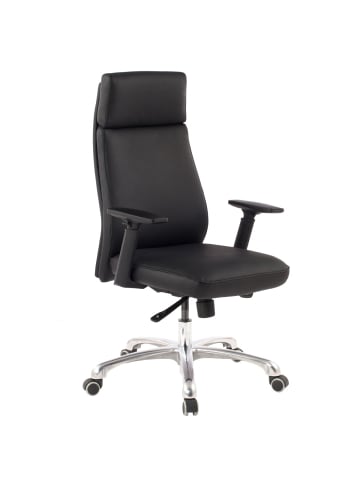 KADIMA DESIGN Bürostuhl | Echtleder, Schwarz, Kopfstütze, Wippfunktion, 120kg