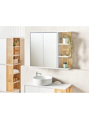 Beliani Bad-Spiegelschrank NUBES in Weiß/Braun - (W) 80 x (H) 70 x (L) 21 cm