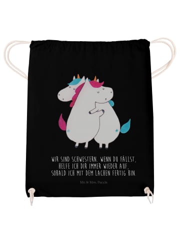 Mr. & Mrs. Panda Baumwolltasche Einhörner Umarmen mit Spruch in Schwarz