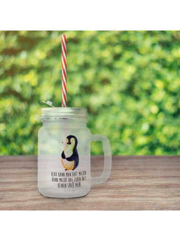 Mr. & Mrs. Panda Glas Pinguin Diät mit Spruch in Transparent