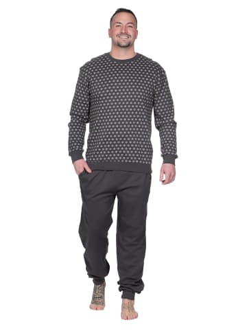 NORMANN Schlafanzug langarm Pyjama Bündchen Kuschel interlock in grau