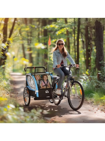 HOMCOM 2 in 1 Kinderanhänger Blau+Schwarz