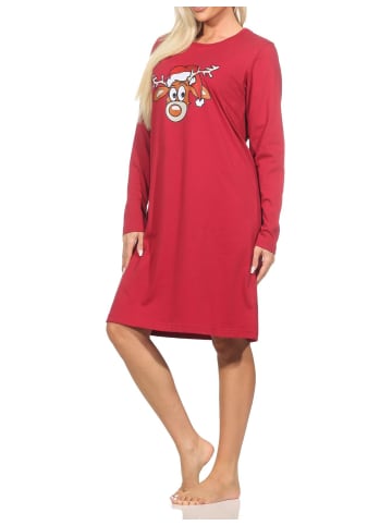 NORMANN Nachthemd Weihnachten langarm Renntier - 88347 in rot