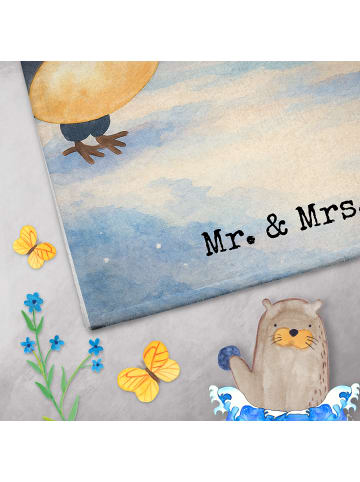 Mr. & Mrs. Panda Handtuch Pinguine Kuss Design mit Spruch in Weiß
