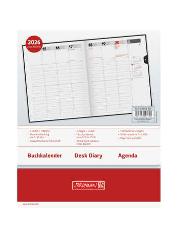 BRUNNEN Buchkalender Manager Wt7 weektimer 21x26cm 1 Woche/2 Seiten Soft-Einband schwarz 2026