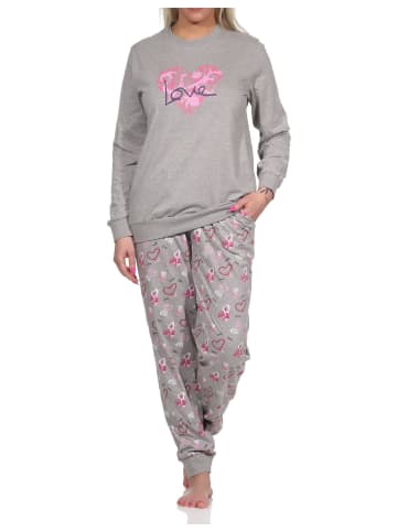 NORMANN Schlafanzug Bündchen Herz - 72434 in Grau