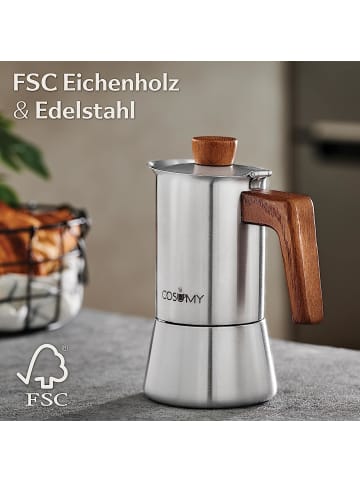 Cosumy Espressokocher aus Edelstahl und nachhaltigem Eichenholz - 4 Tassen