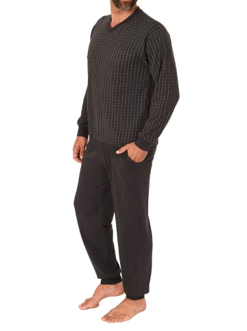 NORMANN Schlafanzug langarm Pyjama BündchenStreifen - 78040 in dunkelgrau