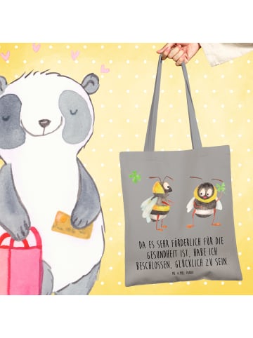 Mr. & Mrs. Panda Shopping Tasche Hummeln Kleeblatt mit Spruch in Light Grey