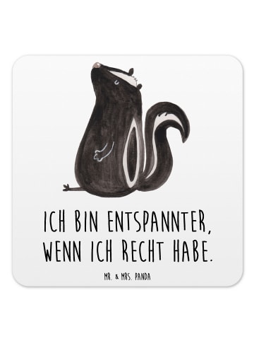 Mr. & Mrs. Panda Glasuntersetzer Stinktier Sitzen mit Spruch in Weiß