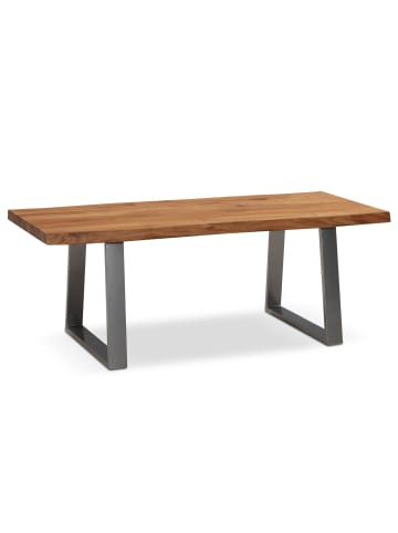 KADIMA DESIGN Couchtisch 120x60x46 Akazie Massivholz/Metall Baumkante, Design in Akazie-Silber