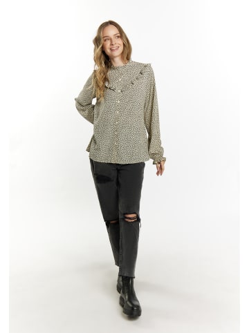 DreiMaster Damen Langarmbluse in Beige Schwarz