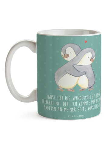 Mr. & Mrs. Panda Geschenktasse 7. Hochzeitstag Kupferhochzeit mi... in Meeresbrise