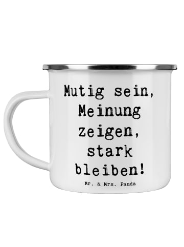 Mr. & Mrs. Panda Emaille Tasse Spruch Mutig zu seinen Meinungen ... in Weiß