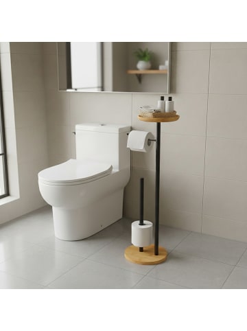 relaxdays Toilettenpapierhalter in Schwarz/ Natur - (B)25 x (H)65 x (T)20 cm