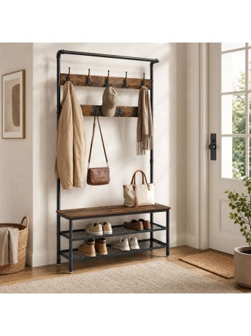 VASAGLE Garderobenständer Dalson in Vintagebraun, Schwarz - (B)32 x (H)177 x (T)100 cm