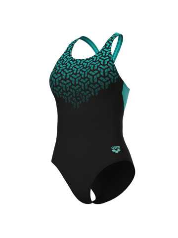 Arena Kikko Badeanzug V-Back in Schwarz-Türkis