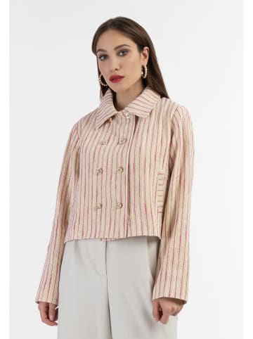 faina Damen Kurze Carbanjacke in Pink Wollweisser Streifen