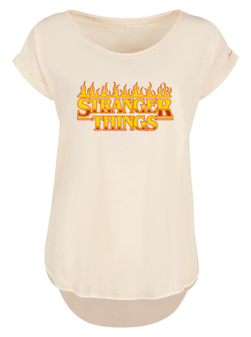 F4NT4STIC Long Cut T-Shirt Stranger Things Fire Logo Women Netflix TV Series in Whitesand
