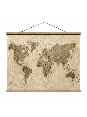 WALLART Stoffbild mit Posterleisten - Papier Weltkarte Beige Braun in Creme-Beige