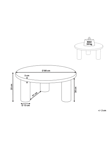 Beliani Couchtisch ITASCA in Weiß - (W) 80 x (H) 35 x (L) 80 cm