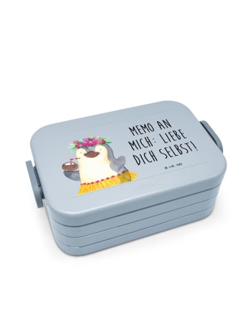 Mr. & Mrs. Panda Lunch Box Pinguin Kokosnuss Motiv mit Spruch in Blau Pastell