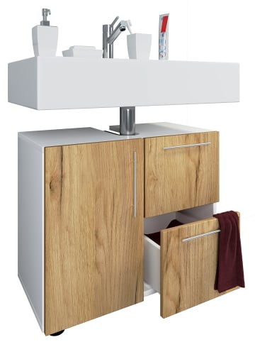 VCM Holz Badmöbel Badunterschrank Flandu Schublade in Weiß / Honig-Eiche