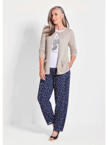 GOLDNER Brauner Cardigan mit Lochmuster, Langarm in stein