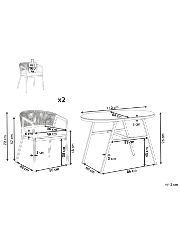 Beliani 3-tlg Bistro Set MUROS in Grau/Beige