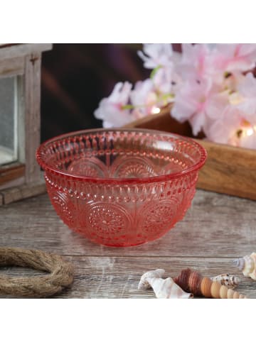 MARELIDA Glasschale Vintage Boho Schüssel mit Blumenmuster 210ml in rosa
