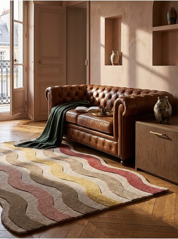 KADIMA DESIGN Teppich Wolle für Fußbodenheizung MONNOW retro Wohnzimmer in Natur-Rot