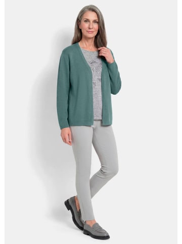 GOLDNER Kurzgröße: Feinstrickjacke mit Schurwolle in graugrün
