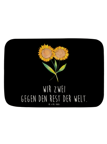 Mr. & Mrs. Panda Badematte Blume Sonnenblume mit Spruch in Schwarz