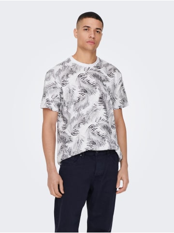 Only&Sons Tropisch Print T-Shirt Kurzarm Shirt aus Baumwolle ONSPERRY in Weiß