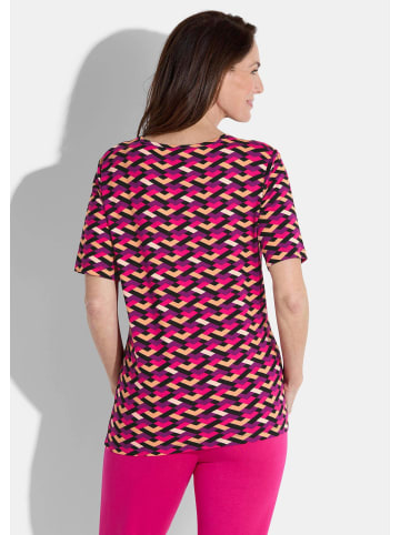 GOLDNER Kurzgröße:  Shirt in pink / aubergine / pfirsich / gemustert