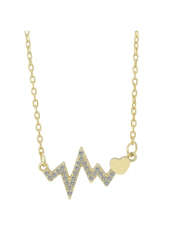 Adeliás Damen Halskette Herzschlag aus 925 Silber mit Zirkonia in gold