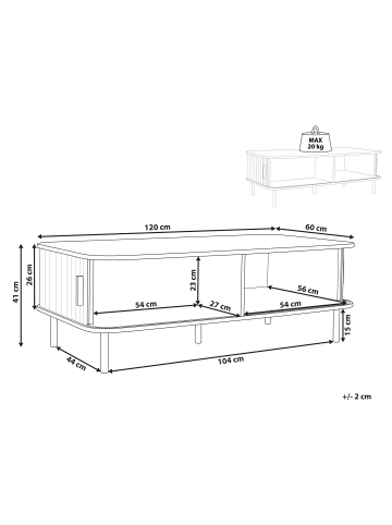 Beliani Couchtisch BRADLEY in Braun/Schwarz - (W) 60 x (H) 41 x (L) 120 cm