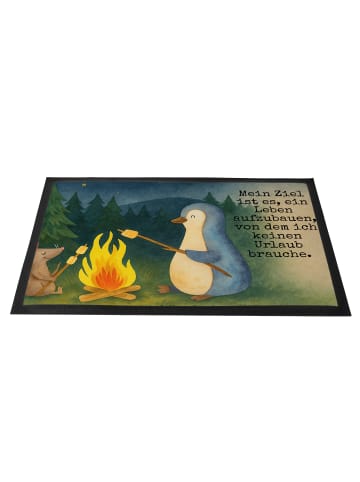 Mr. & Mrs. Panda fußmatte Pinguin Lagerfeuer Design mit Spruch in Weiß